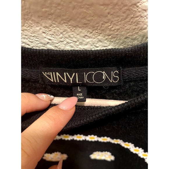 Smiley Face Fleece Crewneck Sweater in Black - Picture 4 of 5